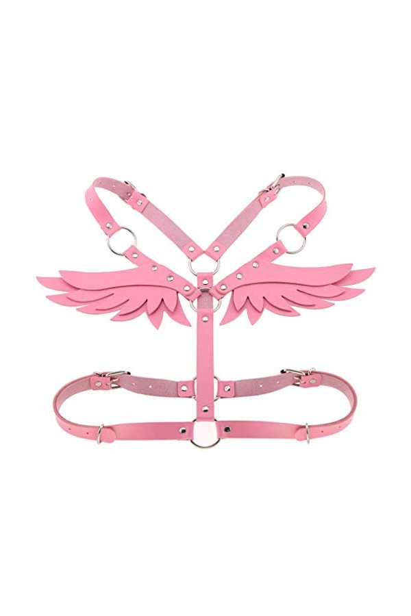 Harnais de poitrine réglable en cuir pour femme et fille avec ailes dange - Blanc - taille unique