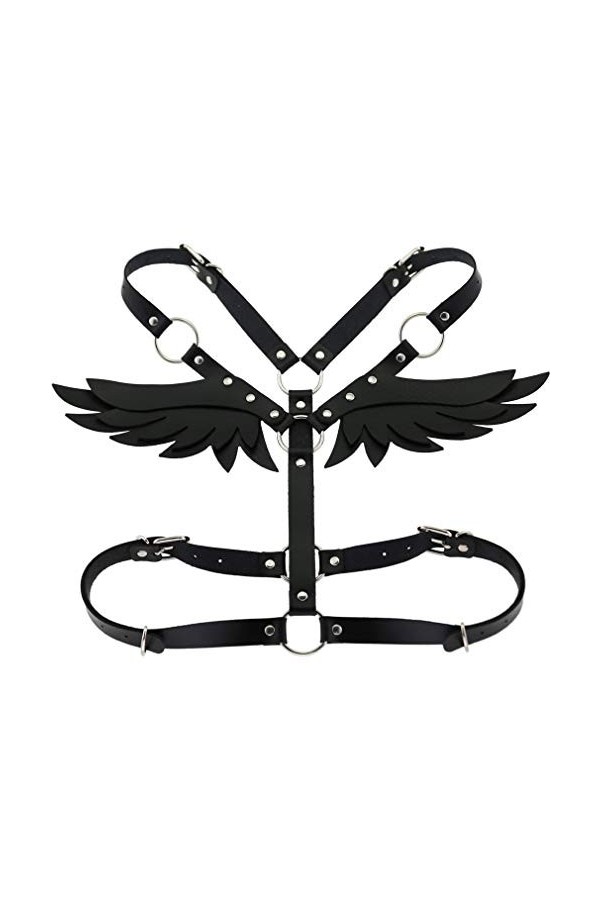 Harnais de poitrine réglable en cuir pour femme et fille avec ailes dange - Blanc - taille unique