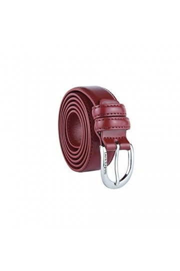 Biagiotti Ceinture femme fine en cuir véritable, raccourcie avec boîte, Rouge 3 cm, L 115 cm 