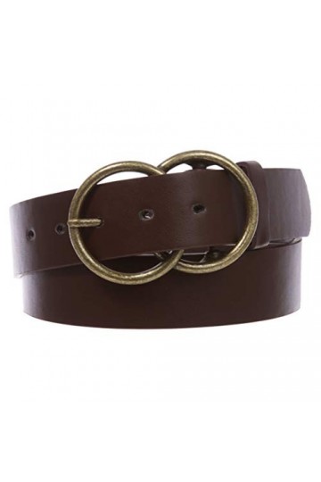 Boucle ronde à clipser de 3,8 cm avec ceinture en cuir, marron, XL-107/112 cm