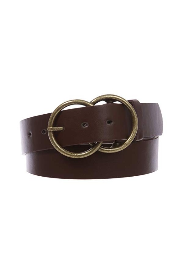Boucle ronde à clipser de 3,8 cm avec ceinture en cuir, marron, XL-107/112 cm