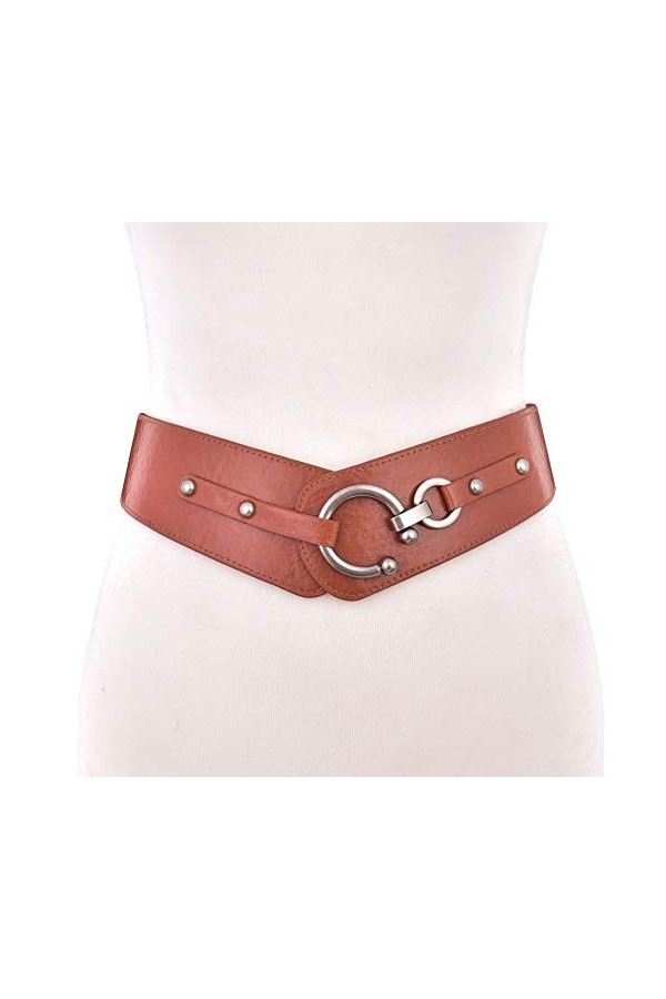 Femme Rétro Boucle Large ceinture, femme vintage Taille élastique Hip/tour de taille de ceinture Cinch en métal argenté Boucl