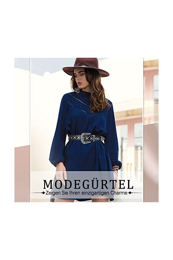 JasGood Ceinture en cuir pour femme avec strass et strass, 3-Noir., 29.5-30W