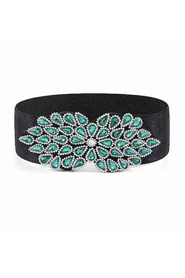 Bohend Fleur de cristal Ceinture élastique Large Ceinture extensible Strass Ceintures de serrage pour Robe Ancien Ceinture po