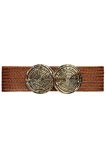 Caspar GU325 Ceinture élastique large pour femme avec double boucle dorée - Marron - 75 [taille 85/95 cm]