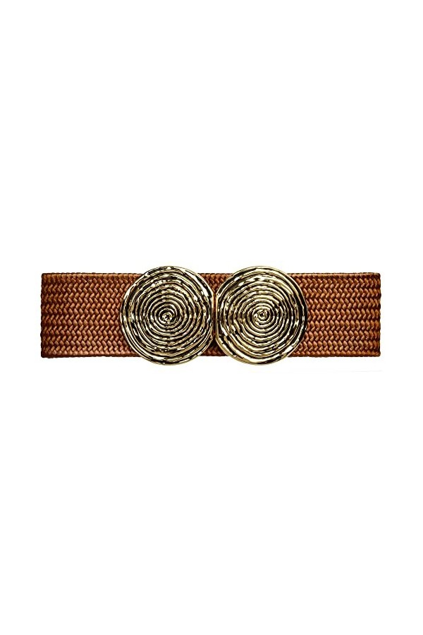 Caspar GU325 Ceinture élastique large pour femme avec double boucle dorée - Marron - 75 [taille 85/95 cm]