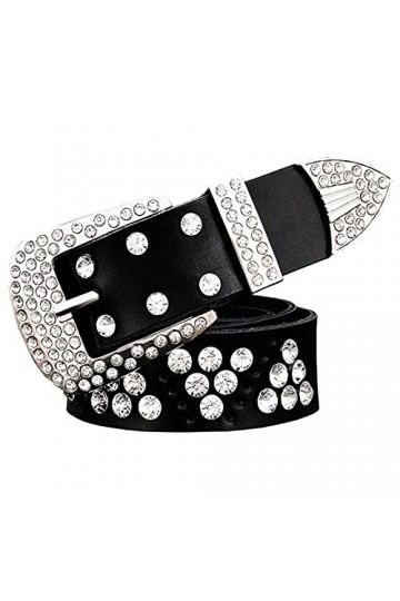 Ceinture en cuir de vache à deux couches avec strass, Ceinture blanche 7, 115 cm