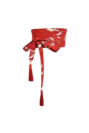 Japonais Traditionnel Kimono Ceinture Femmes Corset Tassel Ceinture Bleu Vague Motif Large Ceinture Yukata Grue Haori Obi Asi