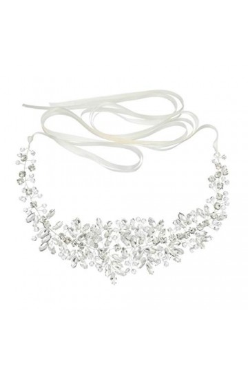 TENDYCOCO Ceinture de mariée avec strass et cristaux pour robe de mariée, Argenté.