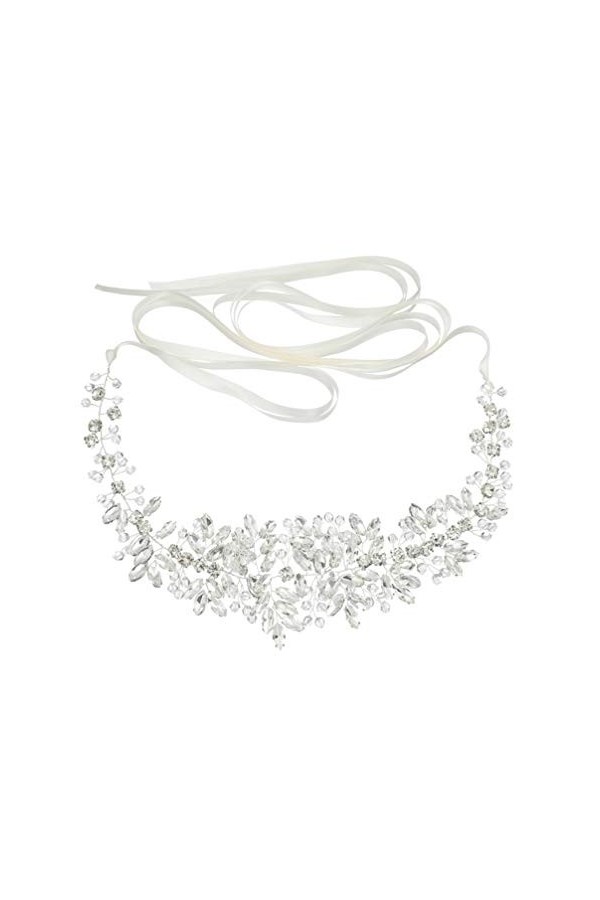 TENDYCOCO Ceinture de mariée avec strass et cristaux pour robe de mariée, Argenté.
