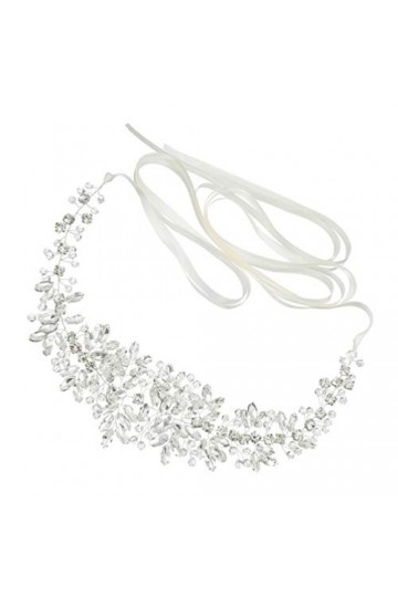 TENDYCOCO Ceinture de mariée avec strass et cristaux pour robe de mariée, Argenté.