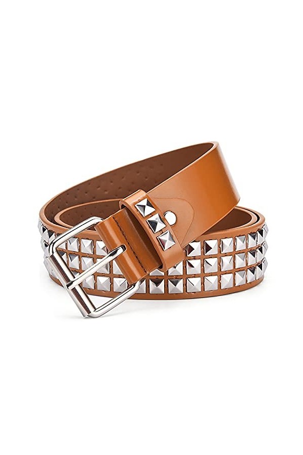 Aivtalk Ceinture Femme Cuir Gaufré pour Jeans Pantalon Ronde Sculpté Boucle Large Ceinturon Longeur 110cm - Rouge