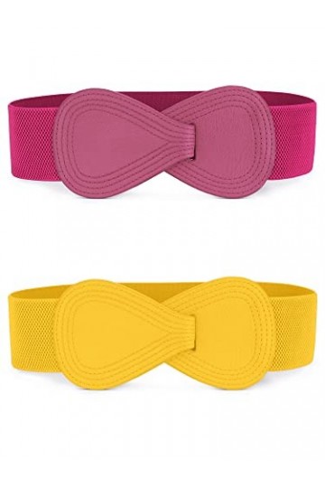 Allegra K Ceinture élastique pour femme Interlock 8 en forme de similicuir extensible Ceintures habillées Jaune rose rouge 68