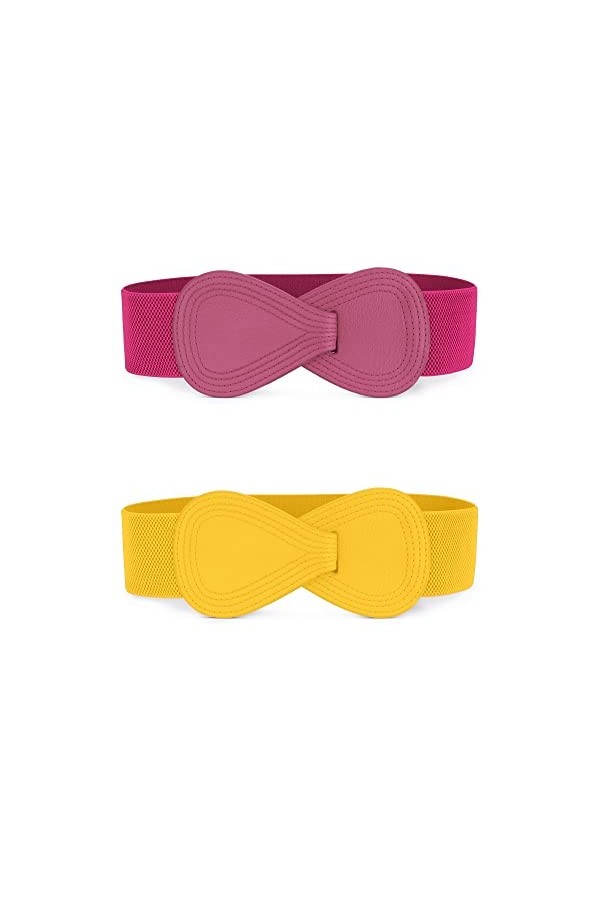 Allegra K Ceinture élastique pour femme Interlock 8 en forme de similicuir extensible Ceintures habillées Jaune rose rouge 68