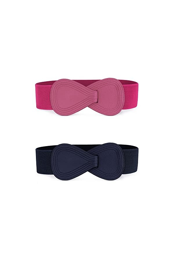 Allegra K Ceinture élastique pour femme avec boucle interlock Strethy Ceinture pour robe Bleu marine et rose rouge 68.6cm/27"