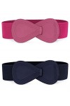 Allegra K Ceinture élastique pour femme avec boucle interlock Strethy Ceinture pour robe Bleu marine et rose rouge 68.6cm/27"