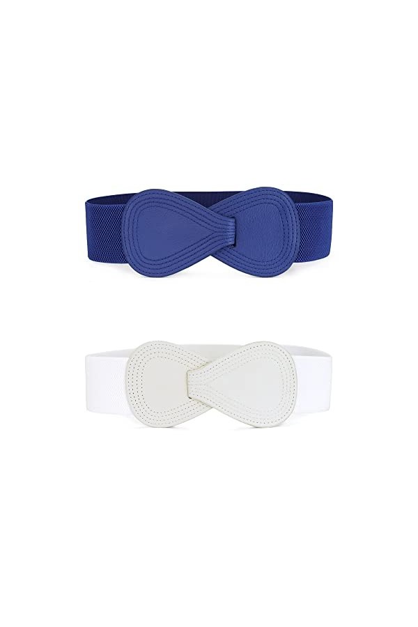 Allegra K Ceinture élastique pour femme en forme de 8 en similicuir maigre Blanc bleu 68.6cm/27"