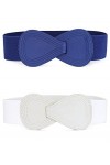 Allegra K Ceinture élastique pour femme en forme de 8 en similicuir maigre Blanc bleu 68.6cm/27"