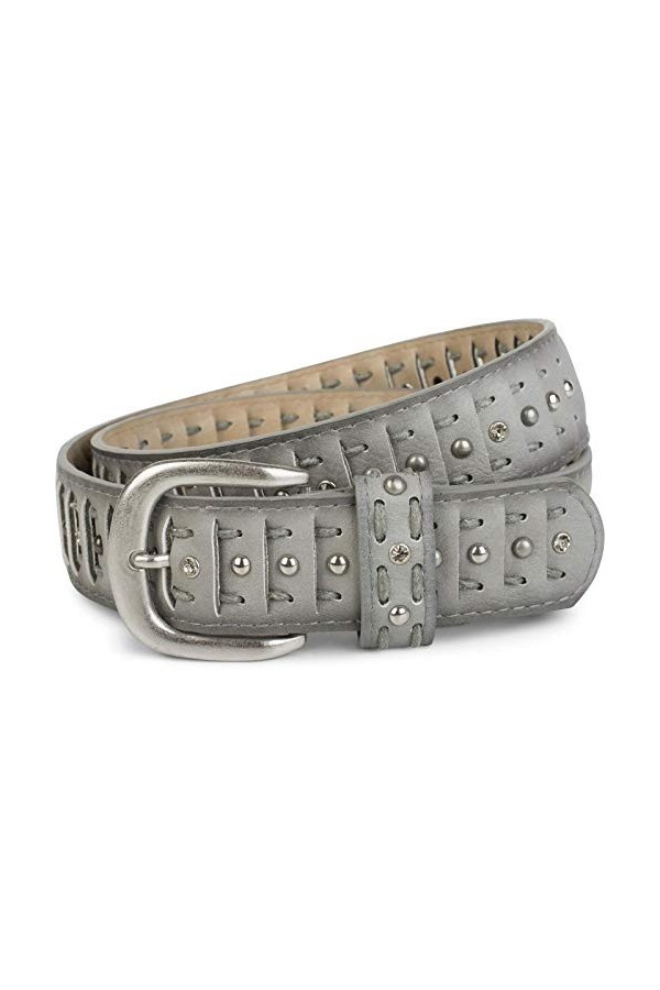 styleBREAKER Ceinture fendue style découpé avec des rivets, des strass et des lacets, ceinture vintage, ajustable, femme 0301