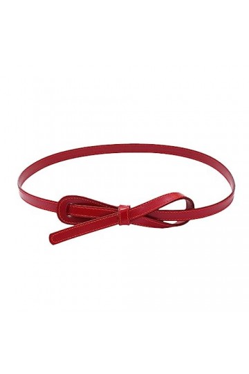 REHJJDFD Ceinture fine en cuir pour femme avec nœud long, Ceinture rouge., 110 x 1.5 cm