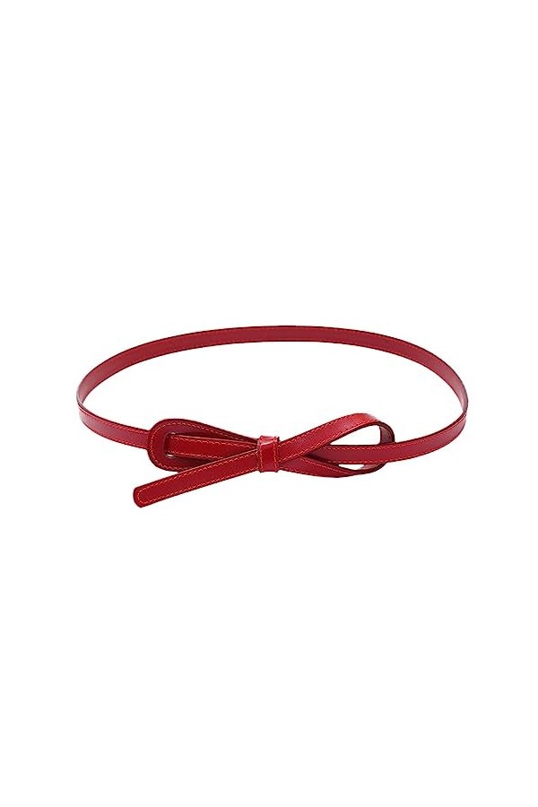 REHJJDFD Ceinture fine en cuir pour femme avec nœud long, Ceinture rouge., 110 x 1.5 cm