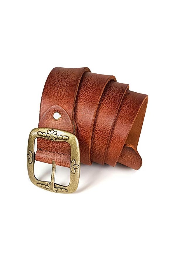 ROYALZ vintage Ceinture en cuir pour dames en cuir de buffle 38mm de large Ceinture en jeans pour dames en cuir pleine fleur 