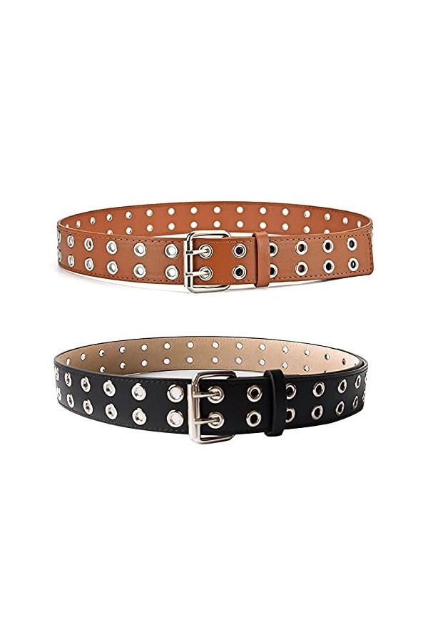 Aivtalk Femme Homme Réglable Belt à Double Boucle Ardillon Ceinture à Deux Trous Sangle Ceinturon Double Œillet Punk Hip Hop 