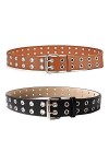 Aivtalk Femme Homme Réglable Belt à Double Boucle Ardillon Ceinture à Deux Trous Sangle Ceinturon Double Œillet Punk Hip Hop 