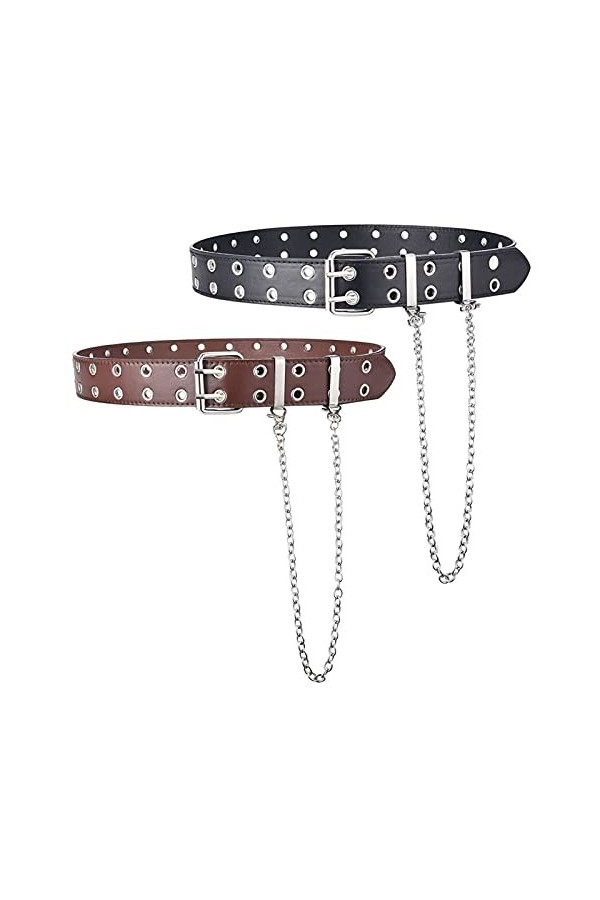 Aivtalk Femme Homme Réglable Belt à Double Boucle Ardillon Ceinture à Deux Trous Sangle Ceinturon Double Œillet Punk Hip Hop 
