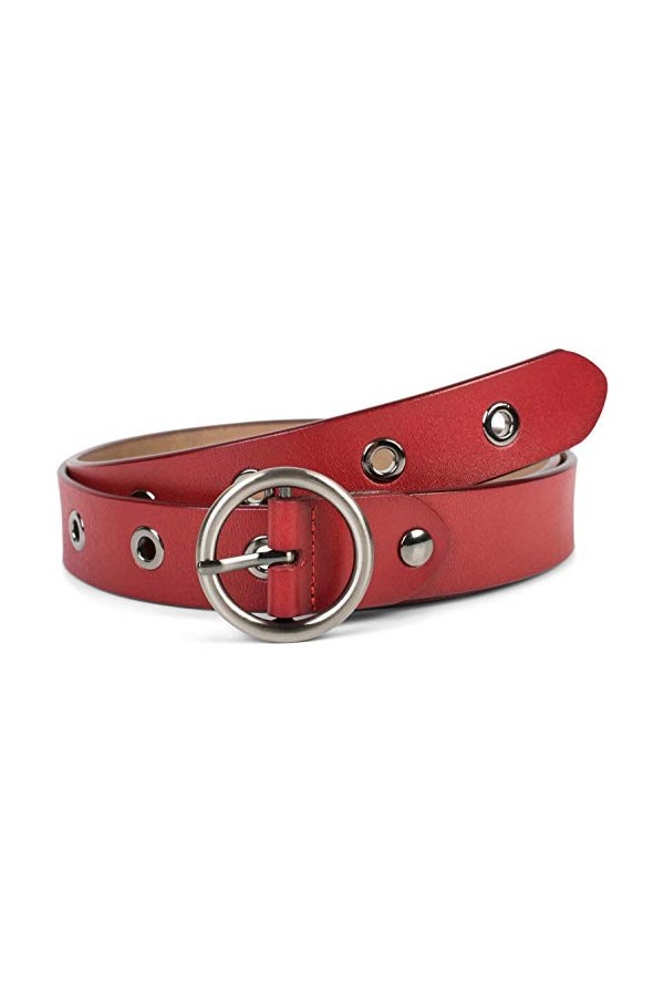styleBREAKER ceinture en cuir pour femmes avec rivets perforés et surface brillante, cuir véritable, longueur ajustable 03010