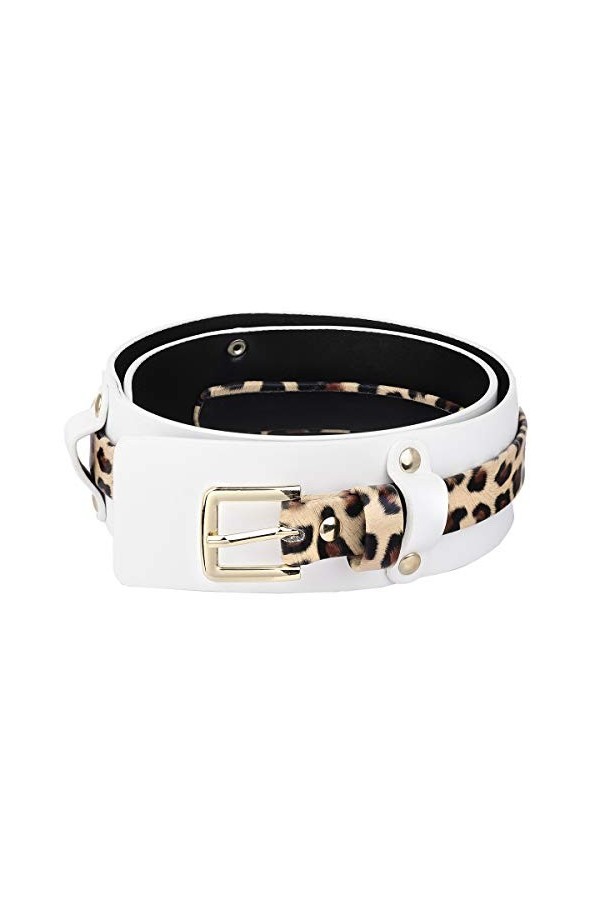 KYEYGWO Ceinture léopard pour femme, avec boucle ardillon, large, réglable, à enrouler, fine, amovible, adaptée pour les lois