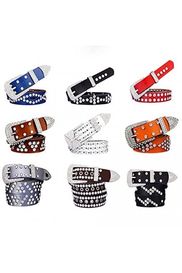 Ceinture en cuir de vache à deux couches avec strass, Ceinture blanche 7, 115 cm