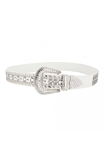 LA HUATE Ceinture cloutée en strass pour femme - Ceinture de cowgirl - En cuir synthétique - Pour jean, robe, pull, blanc, ta