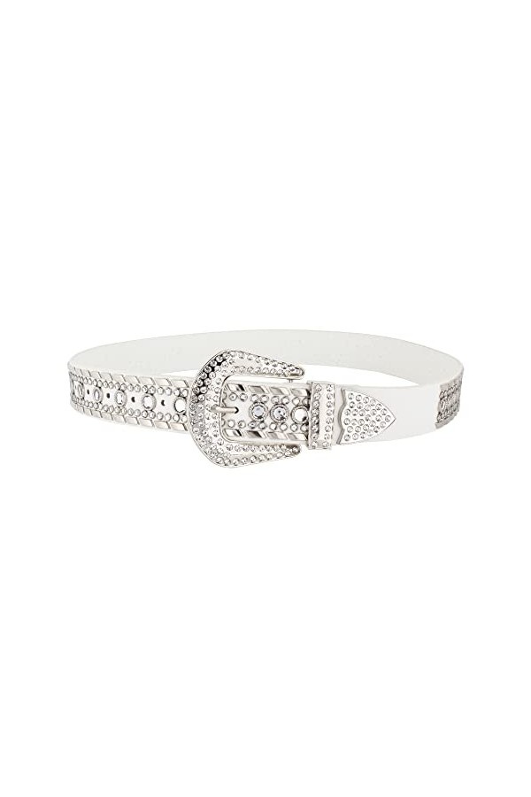 LA HUATE Ceinture cloutée en strass pour femme - Ceinture de cowgirl - En cuir synthétique - Pour jean, robe, pull, blanc, ta