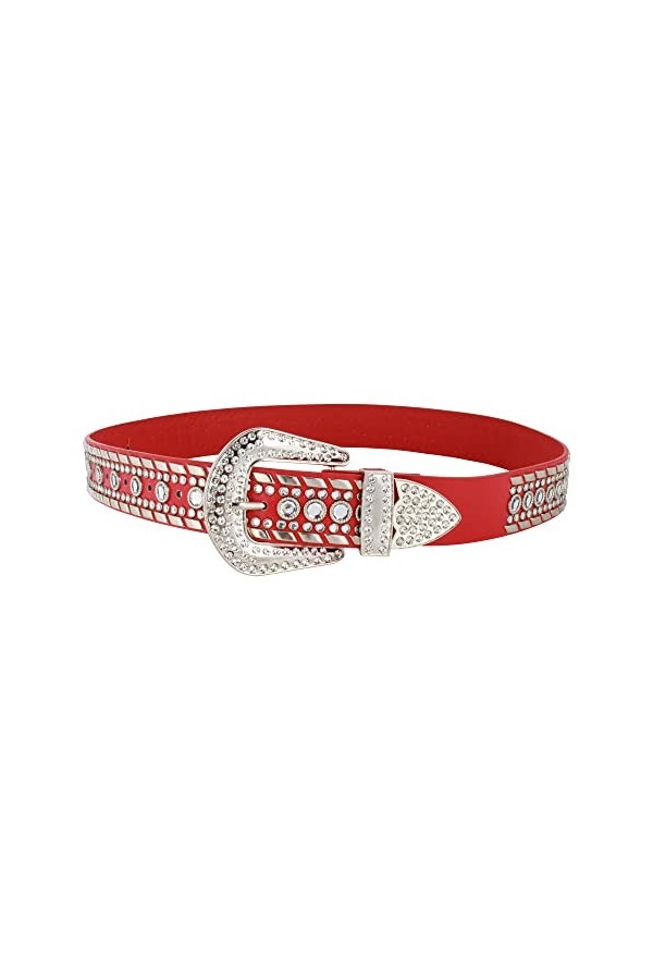 LA HUATE Ceinture cloutée en strass pour femme - Ceinture de cowgirl - En cuir synthétique - Pour jean, robe, pull, blanc, ta