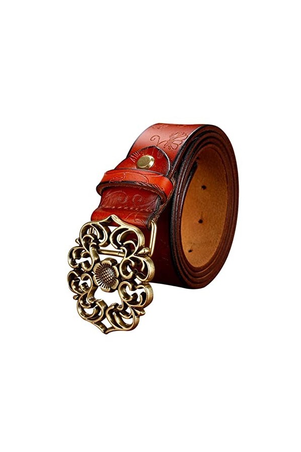Juwaacoo Ceintures en cuir vintage pour jeans pour femmes Ceinture décontractée Ceinture à boucle ardillon florale Accessoire