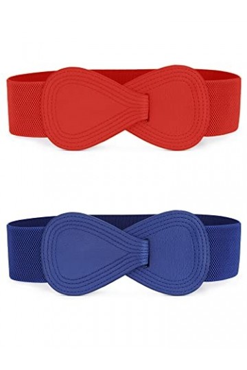 Allegra K Ceintures de taille pour femmes pour robe Boucle de verrouillage Ceintures extensibles maigres Bleu rouge 68.6cm/27