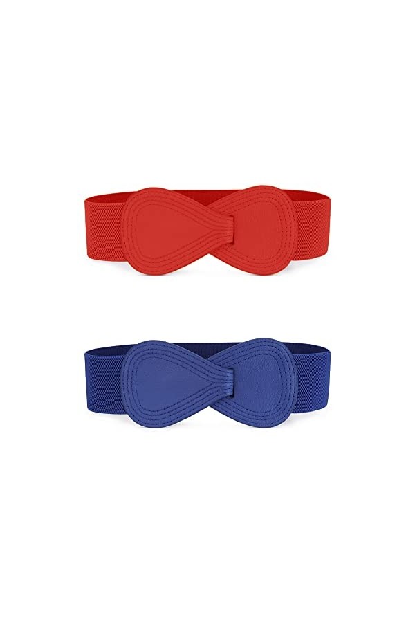 Allegra K Ceintures de taille pour femmes pour robe Boucle de verrouillage Ceintures extensibles maigres Bleu rouge 68.6cm/27