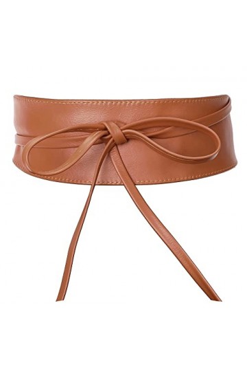 irisaa Ceinture de taille en cuir pour femme - Large ceinture Obi à lacets - Ceinture en cuir véritable - Ceinture de fête - 