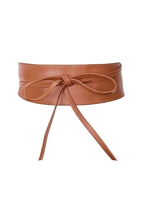 irisaa Ceinture de taille en cuir pour femme - Large ceinture Obi à lacets - Ceinture en cuir véritable - Ceinture de fête - 