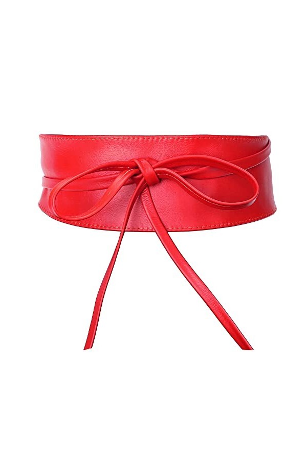 irisaa Ceinture de taille en cuir pour femme - Large ceinture Obi à lacets - Ceinture en cuir véritable - Ceinture de fête - 