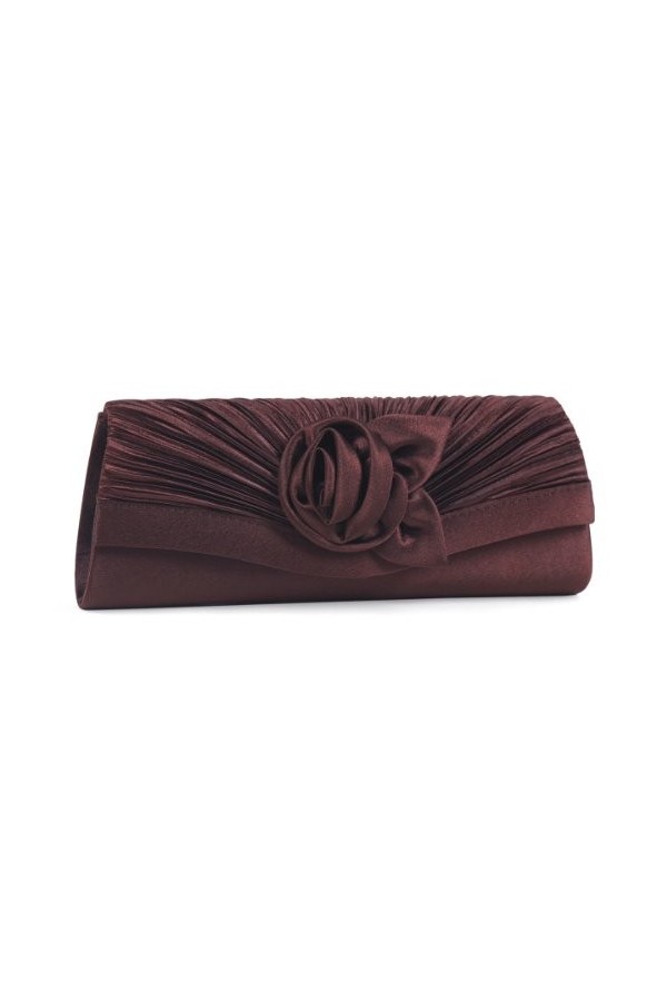 Sac de soirée Damara satiné plissé avec fleur sur le dessus, pour femme - Marron - café,