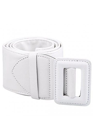 KYEYGWO Ceinture en cuir synthétique pour femme avec boucle - Ceinture réglable classique large - Pour chemise coupe-vent, Bl