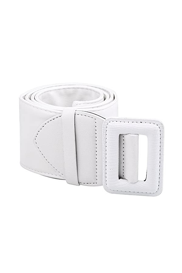 KYEYGWO Ceinture en cuir synthétique pour femme avec boucle - Ceinture réglable classique large - Pour chemise coupe-vent, Bl