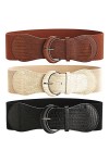 He-Ju Lot de 2/3 ceintures de taille pour femme - Noir et marron et beige - Large ceinture pour femme - Avec boucle, Lot de 3