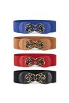 JasGood Lot de 4 ceintures larges pour femme - Ceinture élastique tendance en cuir extensible pour robe, C-noir+marron+bleu+r