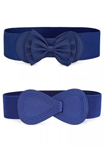 Allegra K Ceintures pour femme avec boucle entrelacée, extensible, bleu marine et nœud décoratif, 68,6 cm et 75 cm, Bleu & Bo