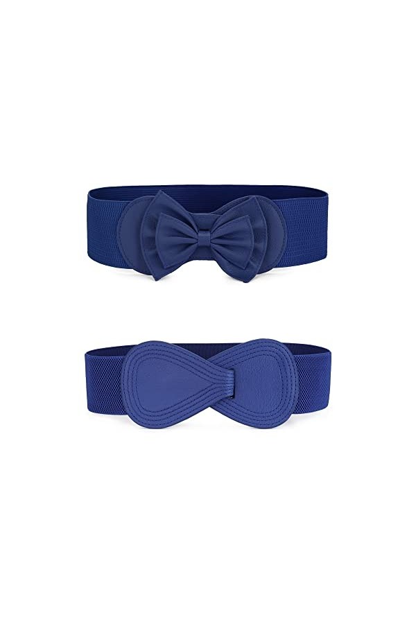 Allegra K Ceintures pour femme avec boucle entrelacée, extensible, bleu marine et nœud décoratif, 68,6 cm et 75 cm, Bleu & Bo