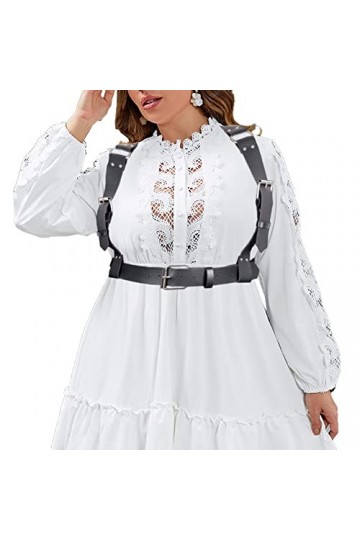 ENSVON Chaîne de corps punk en cuir noir pour femme - Ceinture réglable, Noir-002, taille unique