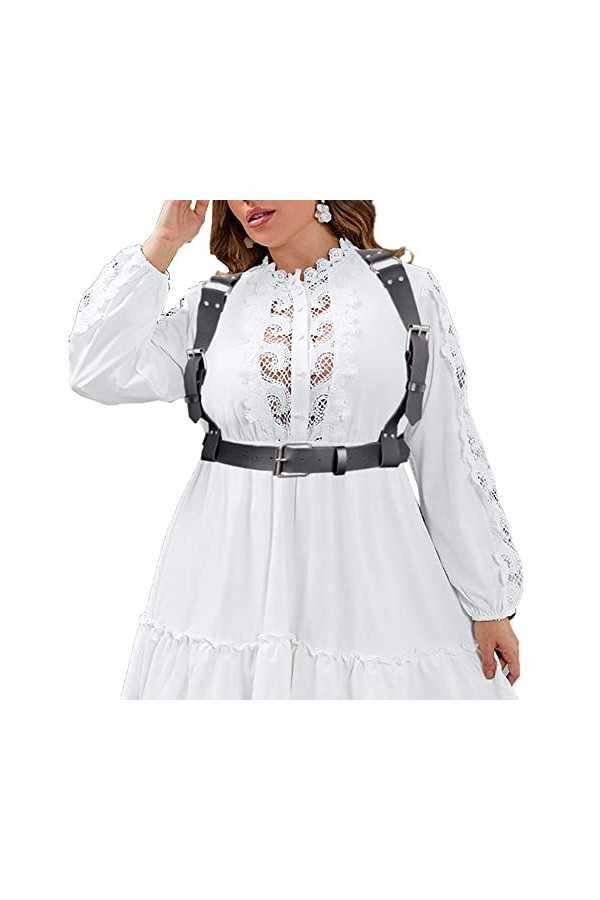 ENSVON Chaîne de corps punk en cuir noir pour femme - Ceinture réglable, Noir-002, taille unique